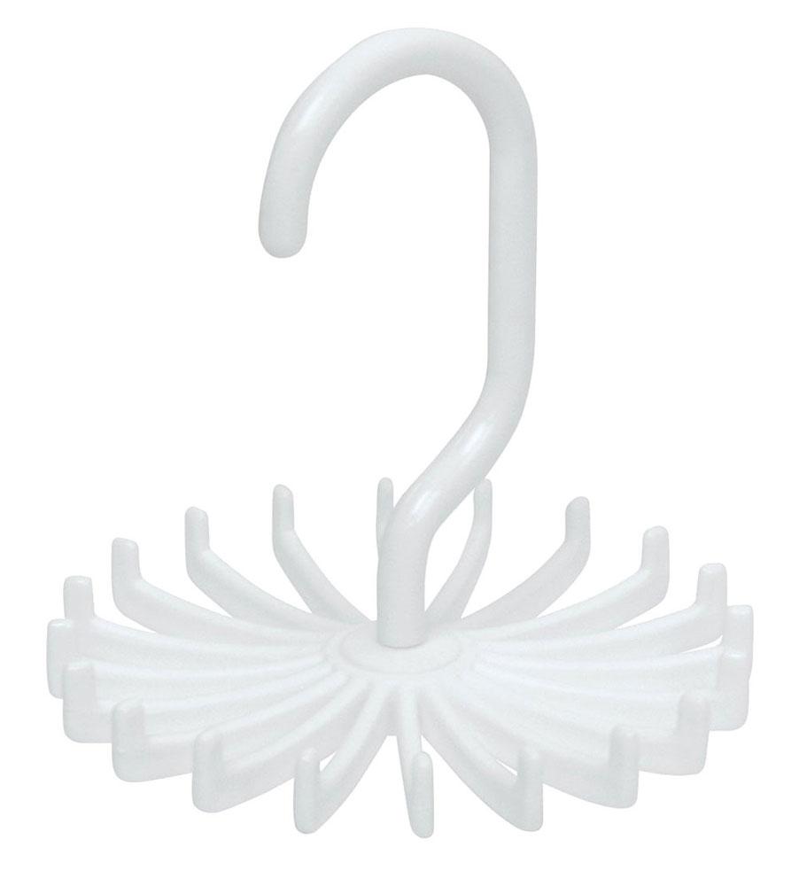 fuskm 360 Degree Rotate Twirling 20 Hook Plastic Tie Rack Scarf Hanger Organizer, White