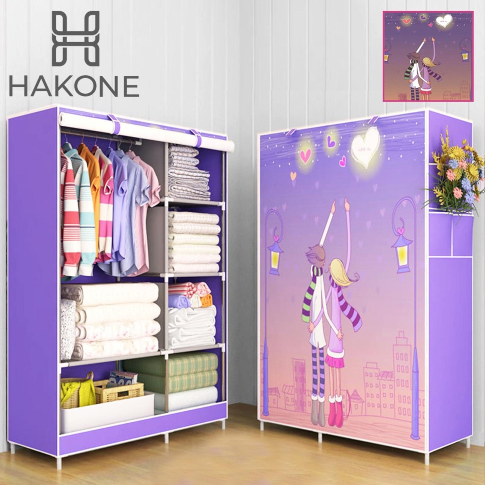 Hakone ตู้เสื้อผ้า 2 บล็อค สีม่วงลายชายหญิง พร้อมช่องเก็บของ ผ้าคลุมกันน้ำ กันฝุ่น รุ่น GY-02D6 ตู้เก็บของ ตู้เก็บเสื้อผ้า Wardrobe 2 Block new step asia Hakone ตู้เสื้อผ้า 2 บล็อค สีม่วงลายชายหญิง พร้อมช่องเก็บของ ผ้าคลุมกันน้ำ กันฝุ่น รุ่น GY-02D6 ตู้เก็บของ ตู้เก็บเสื้อผ้า Wardrobe 2 Block new step asia
