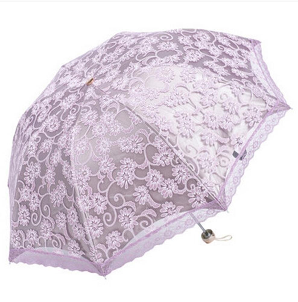 Hazyasm Compact Lace Wedding Parasol พับร่มกันแดด UV Block (Apricot) - INTL