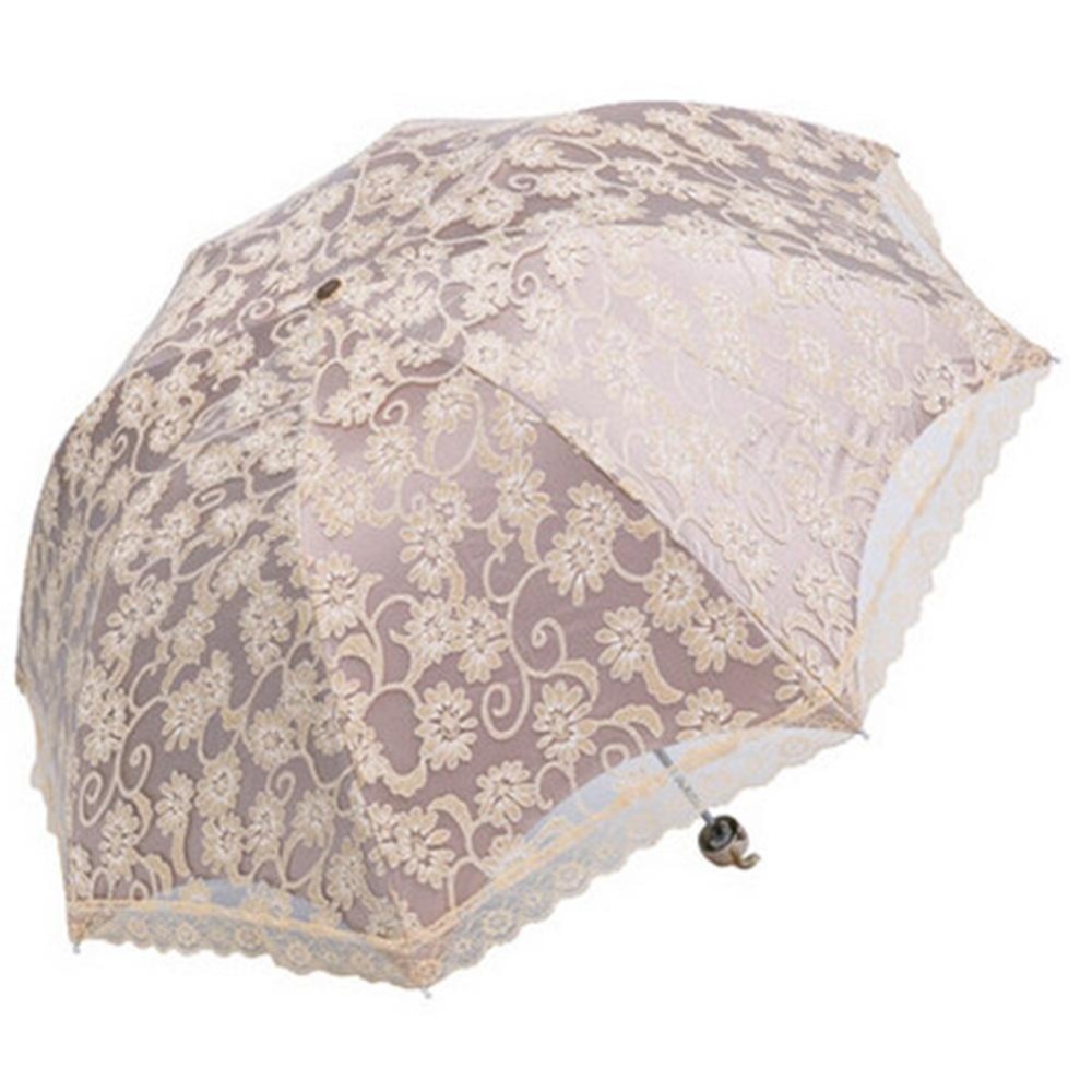 Hazyasm Compact Lace Wedding Parasol พับร่มกันแดด UV Block (Apricot) - INTL