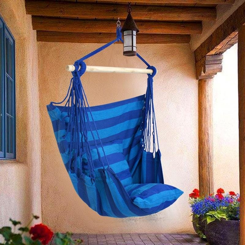 Home Outdoor Cotton Rope Hammock Chair Sofa Porch Swing Blue - intl