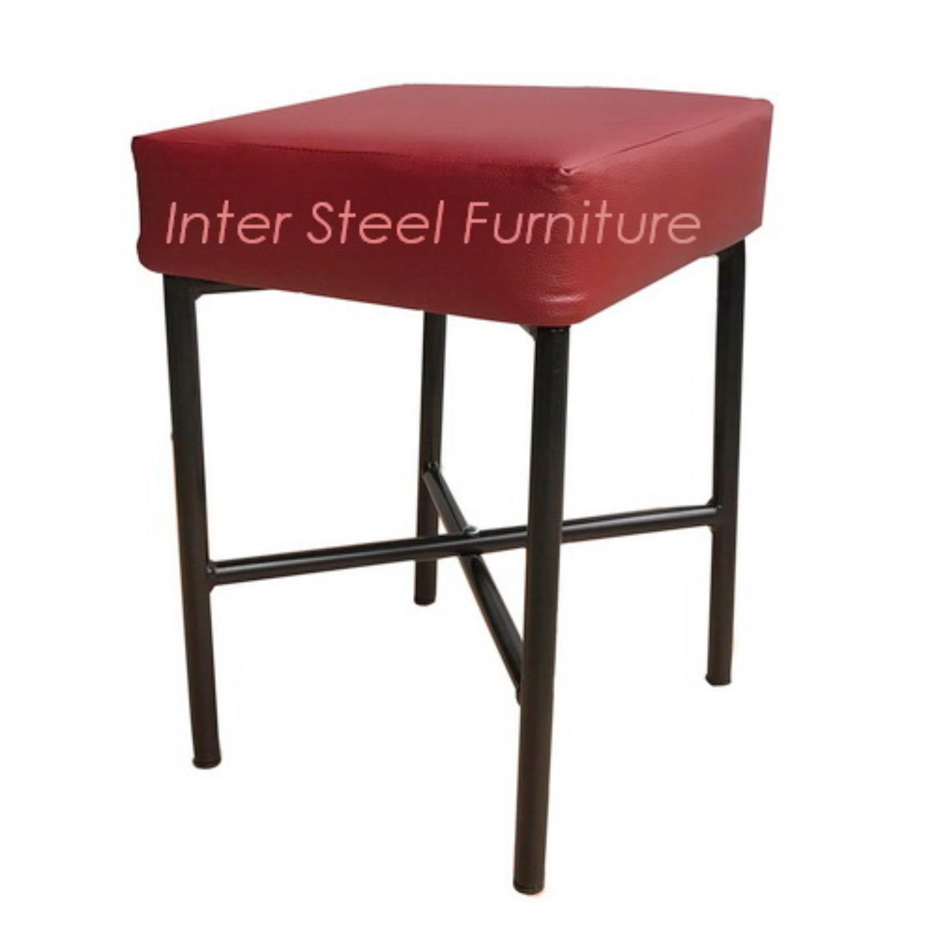 Inter Steel เก้าอี้สตูลนั่ง รุ่น Stool-MX(35x35x50cm.) โครงขาเหล็กFoldingสีดำ - เบาะฟองน้ำหนา11cm.หุ้มหนังเทียมpvc