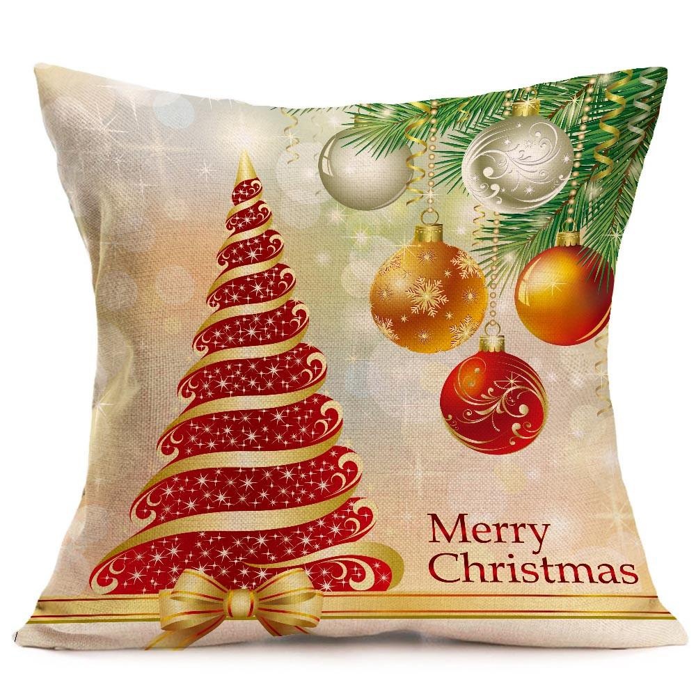 Merry Christmas ปลอกหมอนลินินโซฟาปลอกหมอนของตกแต่งบ้าน - INTL