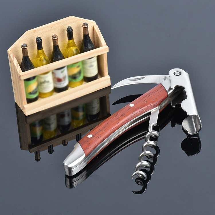 Multifunctional สแตนเลสเหล็กไขจุกโลหะขวดไวน์ขวดเบียร์ที่เปิดขวดไม้ - INTL