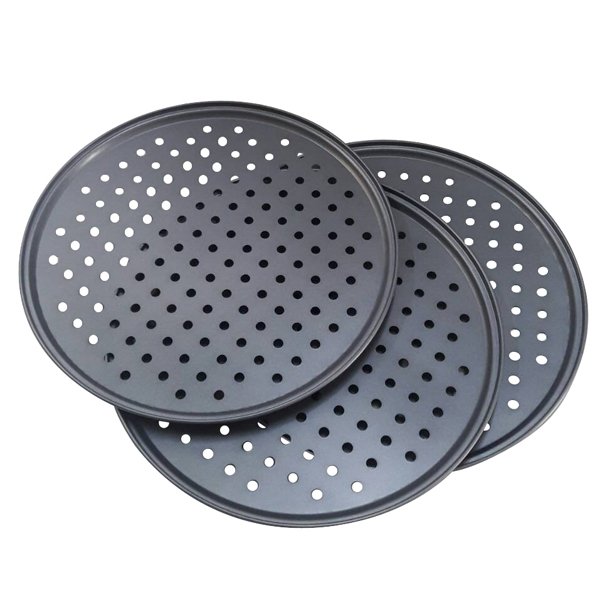 New Morning ถาดพิซซ่าnonstick มีรู 32 ซมแพ็ค3ชิ้น (Black)
