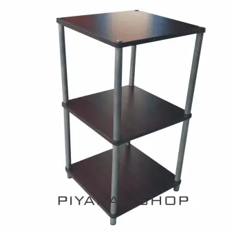 Piyalak Shop ชั้นไม้เอกประสงค์ ชั้นวางของ รุ่น 16 x 16 x 3 ชั้น (สีลายไม้โอ๊ด/ดำ)