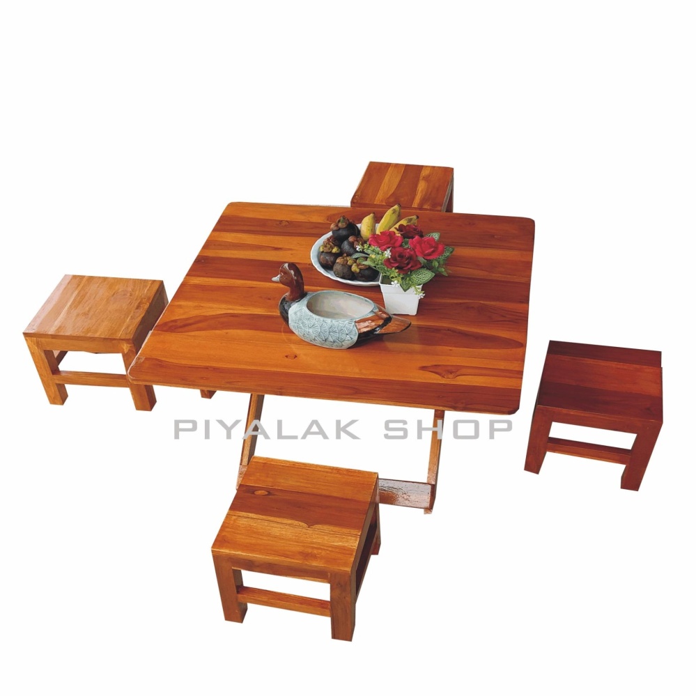 Piyalak shop โต๊ะญี่ปุ่นเก้าอี้นั่ง โต๊ะอเนกประสงค์ ชุด 5 ตัวไม้สักทอง 100 % รุ่น เก้าอี่4โต๊ะ 1แบบสี่เหลืียม (สีไม้สักทอง) Piyalak shop โต๊ะญี่ปุ่นเก้าอี้นั่ง โต๊ะอเนกประสงค์ ชุด 5 ตัวไม้สักทอง 100 % รุ่น เก้าอี่4โต๊ะ 1แบบสี่เหลืียม (สีไม้สักทอง)