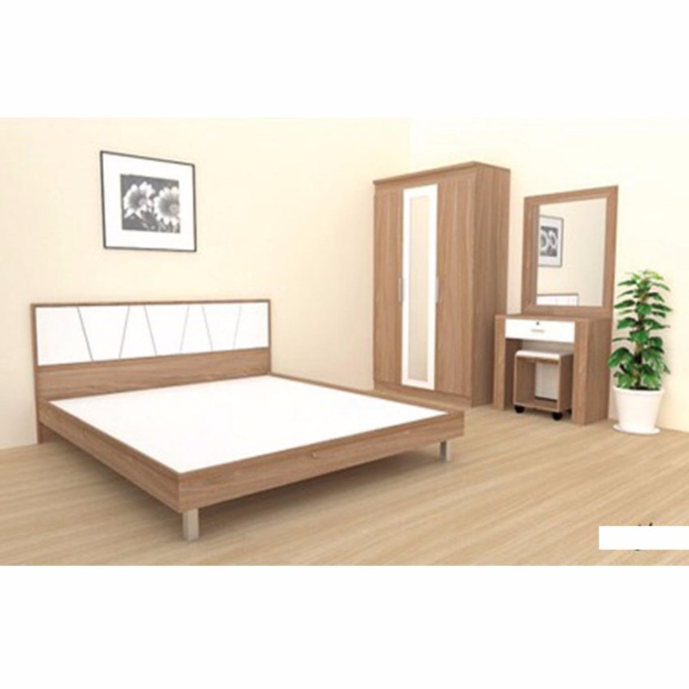 RF Furniture ชุดห้องนอน ทอร์นาโด 6 ฟุต เตียง 6 ฟุต + ตู้เสื้อผ้า 3 บาน + โต๊ะแป้ง 60 cm ( สีคาปู/ขาว )