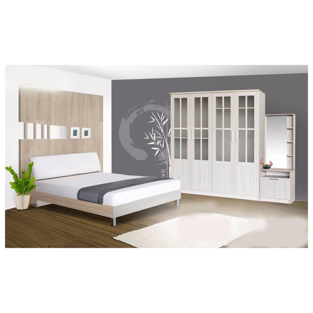 RF Furniture ชุดห้องนอนหัวเบาะ B508 5 ฟุต เตียง 5 ฟุต + ตู้เสื้อผ้า 4 บาน + โต๊ะแป้งยืน 60 cm + ที่นอนสปริง ( สีโซลิค )