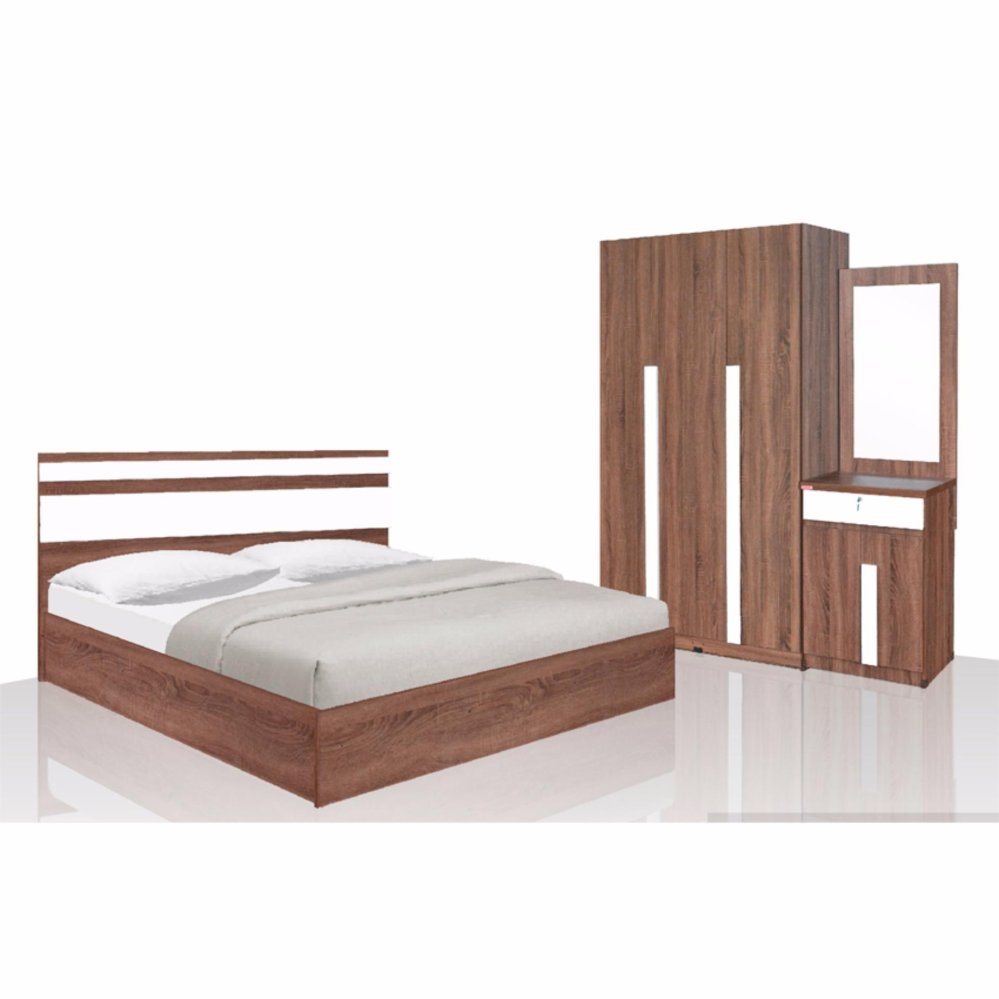 RF Furniture ชุดห้องนอSandy Set 5 ฟุต เตียง 5 ฟุต + ตู้เสื้อผ้า 3 บาน + โต๊ะแป้ง 60 cm + ที่นอนสปริง ( สีวอลนัท/ขาว ) RF Furniture ชุดห้องนอSandy Set 5 ฟุต เตียง 5 ฟุต + ตู้เสื้อผ้า 3 บาน + โต๊ะแป้ง 60 cm + ที่นอนสปริง ( สีวอลนัท/ขาว )