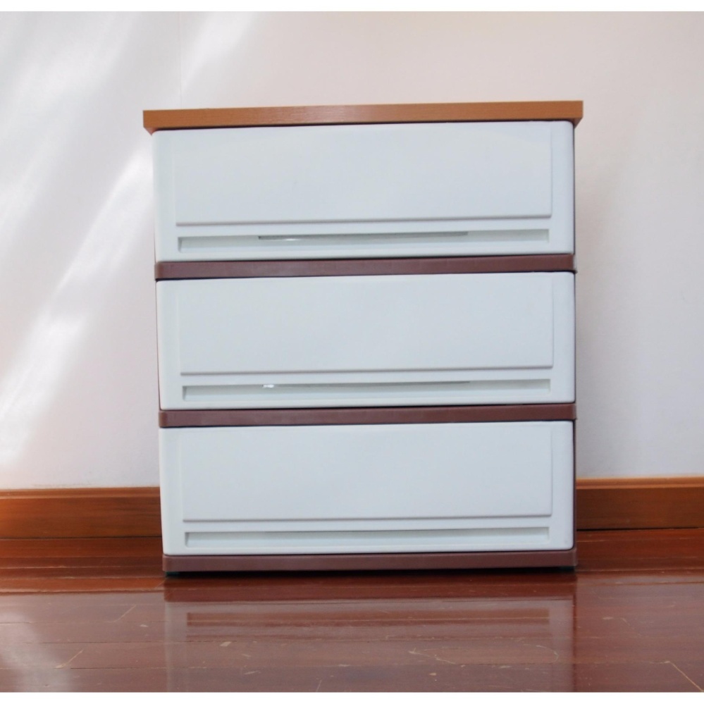 UP ตู้ลิ้นชักพลาสติก (ท๊อปไม้) SUMO-WOODTOP (3 ชั้น)