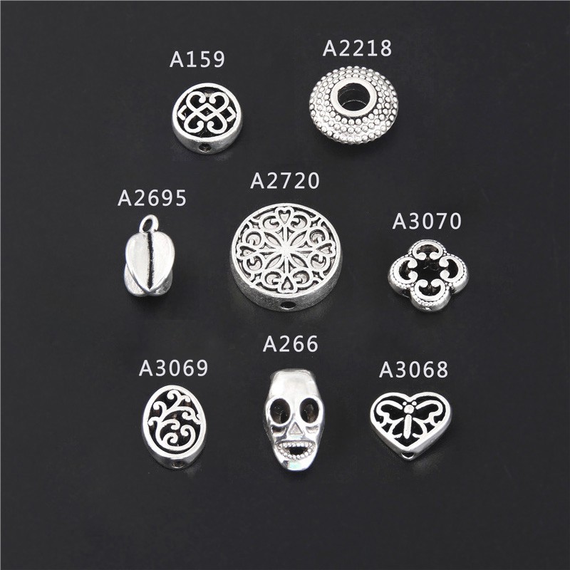 1pc Antique Silver Flower Round Zinc Alloy Beads DIY Skull Charms