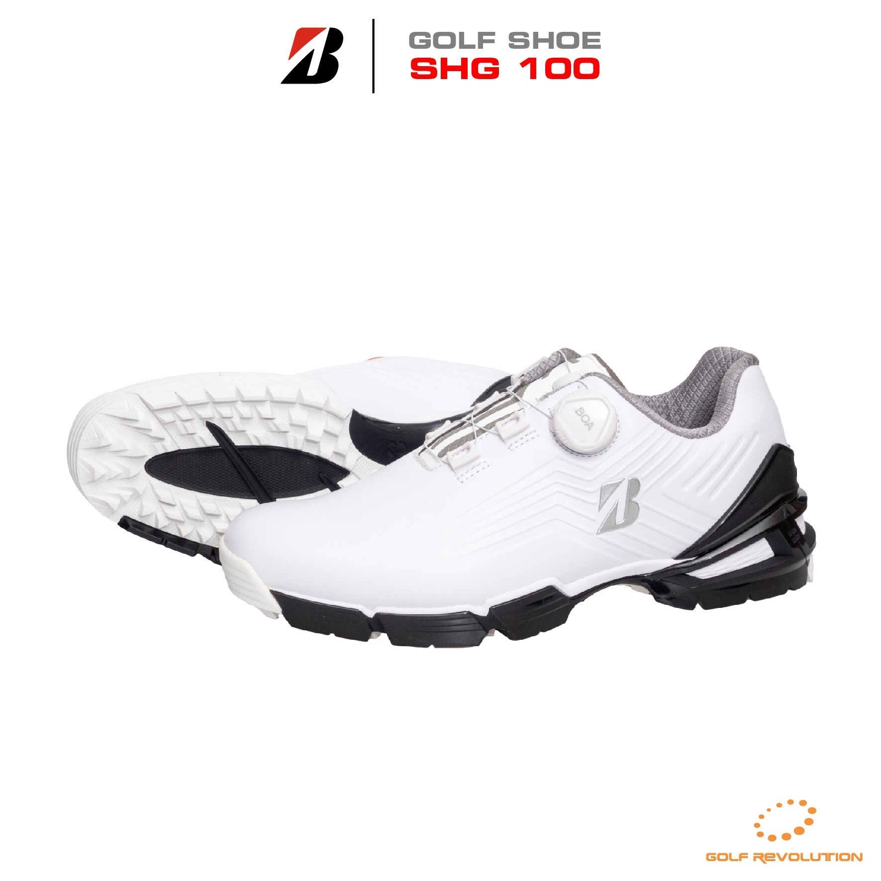 โปรโมชั่น 100 ชิ้น Bridgestone Golf รองเท้ากอล์ฟผู้ชาย Golf Shoes รุ่น ZSP-BITER TOUR SHG100 สีขาวดำ (White/Black)