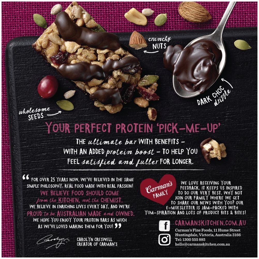 Carmans Protein Bar Dark Choc Cranberry Australia Imported X Bars