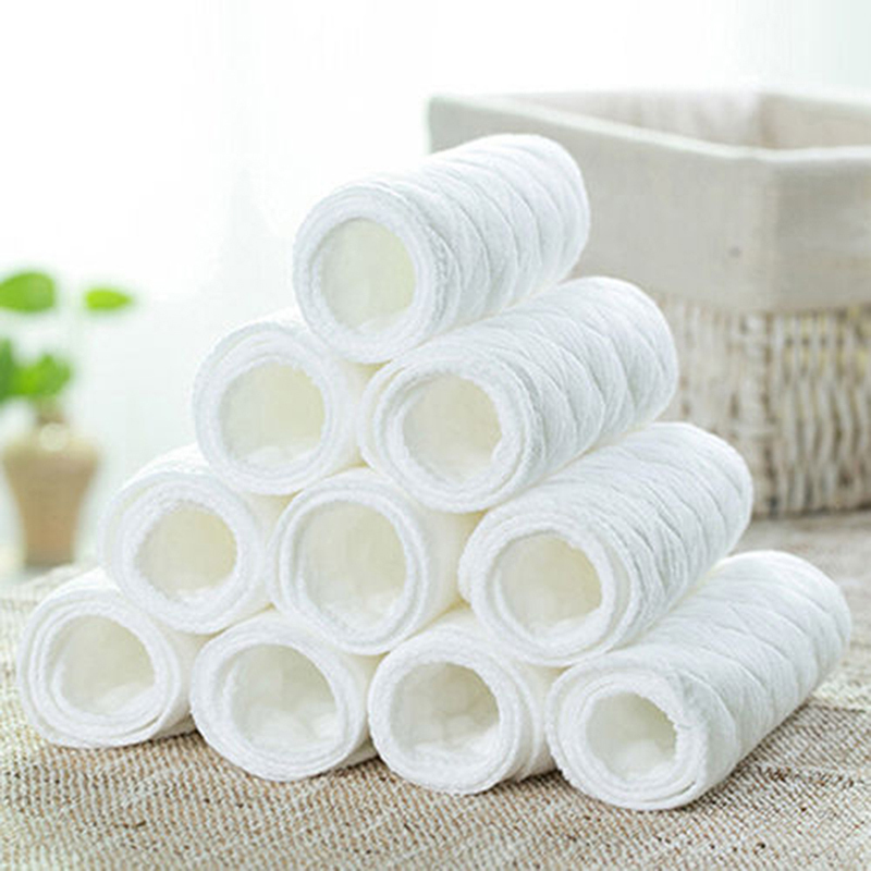 10 ชิ้นสีขาวผ้าฝ้ายเด็ก Diaperborn ผ้าอ้อมแทรก 3 ชั้น 10 ชิ้นสีขาวผ้าฝ้ายเด็ก Diaperborn ผ้าอ้อมแทรก 3 ชั้น