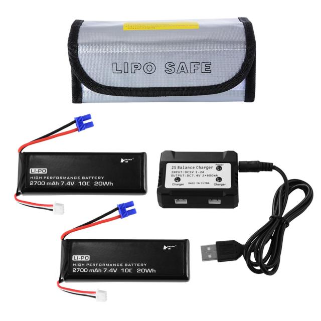 2pcs 7 4V 2700mAh 10C 20Wh LiPo Battery USB Balance Charger For