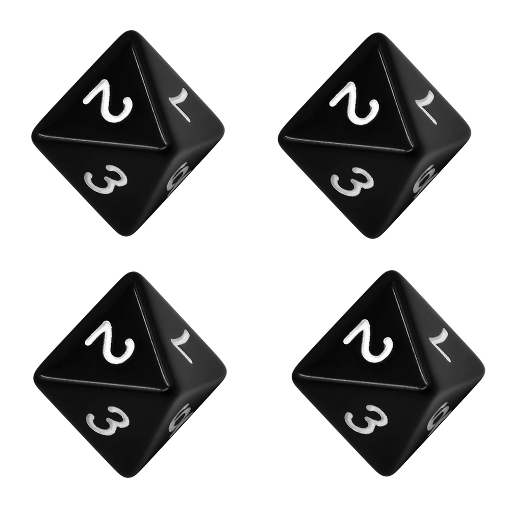 4 ชิ้นอะคริลิค 8 ด้านหมายเลขเกมเล่นลูกเต๋าหลายหน้าสีดำ 4 ชิ้นอะคริลิค 8 ด้านหมายเลขเกมเล่นลูกเต๋าหลายหน้าสีดำ