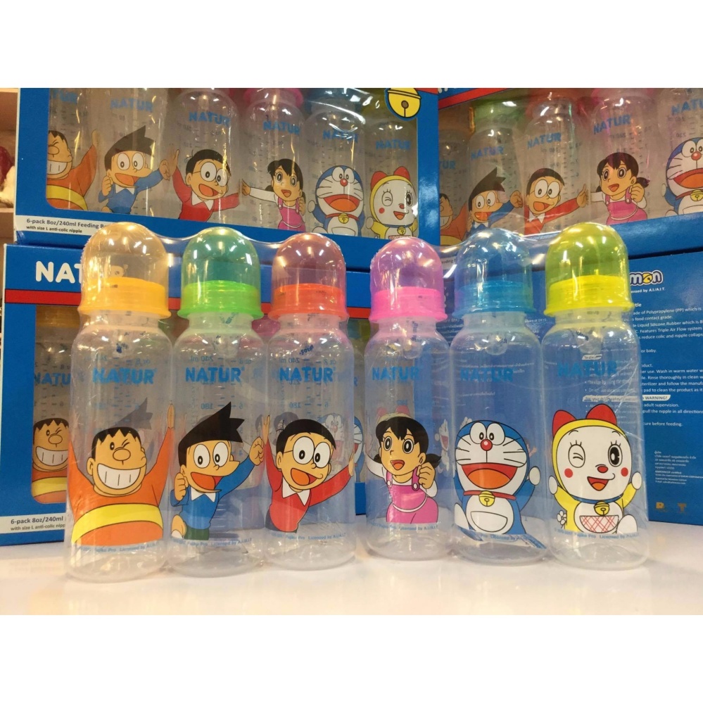 ลายใหม่ New....ขวดนมเนเจอร์ 8 ออนซ์ เเพค 6 ขวด โดเรม่อน ปลอดสาร BPA