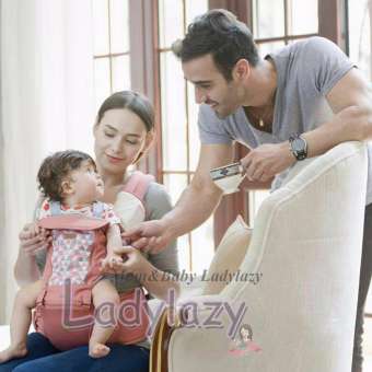 ladylazyเป้อุ้มเด็ก(aiebao) Hip seat 2 in1 มีหมวกคลุมและปลอกกันน้ำลาย พาสเทล(Pastel) สีชมพู
