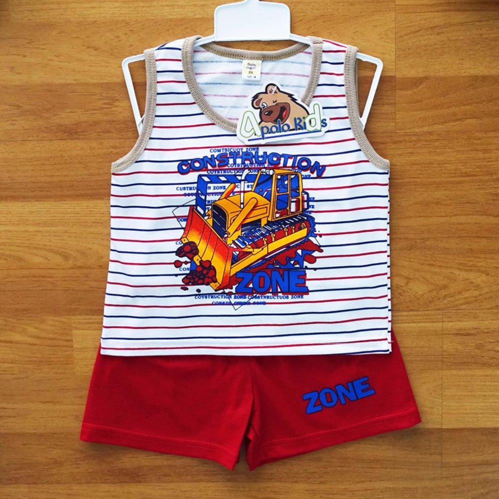 Baby Elegance ไซส์ 24M (18-24 เดือน) เสื้อผ้า เด็กผู้ชาย เซ็ต 2 ชิ้น เสื้อกล้ามลายรถไถดิน กางเกงขาสั้น