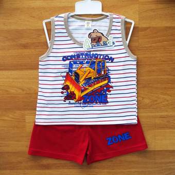 Baby Elegance ไซส์ 6M (3-6 เดือน) เสื้อผ้า เด็กผู้ชาย เซ็ต 2 ชิ้น เสื้อกล้ามลายรถไถดิน กางเกงขาสั้น