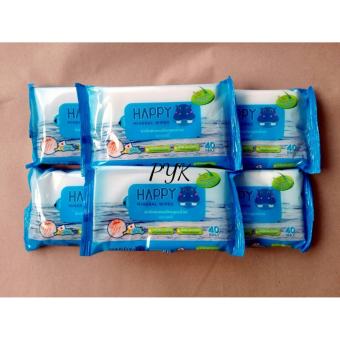 ผ้าเช็ดผิวแบบเปียก ทิชชูเปียกสูตรน้ำแร่ Happy Mineral Wipes 40 แผ่น x 6 ห่อ