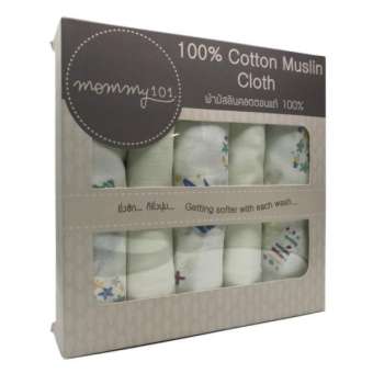 Mommy101 เซ็ทผ้าอ้อมผ้านื้อมัสลินคอตตอนแท้ 100% ขนาด 27x27นิ้ว (ลายลิตเติ้ลปาร์ตี้+สีขาว)