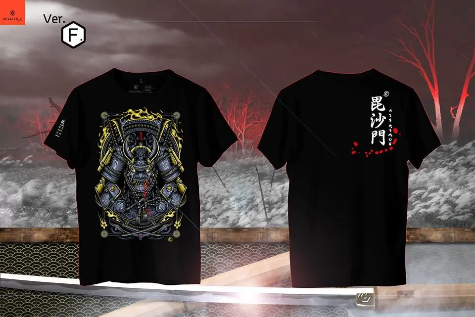 เสื้อยืดผู้ชาย เสื้อยืดคอกลม แฟชั่น ลายส bishamon Ver.F สำหรับ ชาย หญิง ผ้าCotton USA สีพื้น ดำ ขาว ขนาด S M L XL XXL 2XL ใส่สบาย เสื้อหายใจได้ By Hexagon c