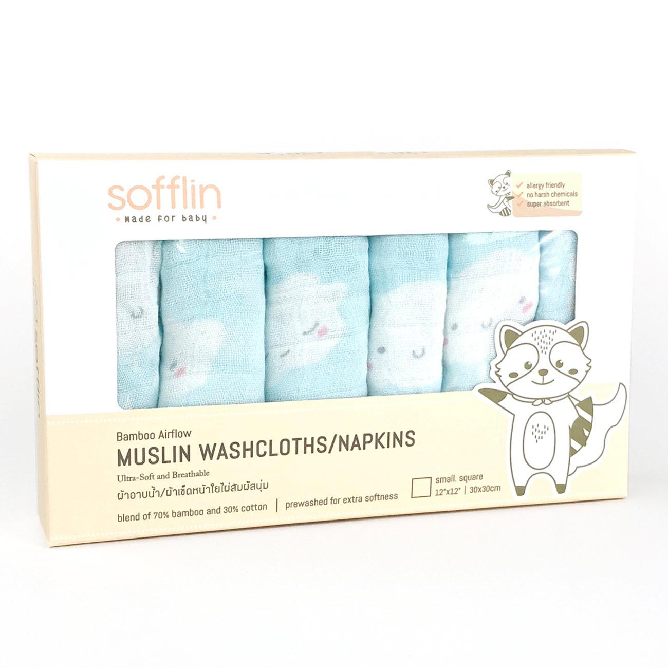 Sofflin ผ้าเช็ดหน้ามัสลินใยไผ่ 12 นิ้ว (แพ็ค 6 ชิ้น) Sofflin ผ้าเช็ดหน้ามัสลินใยไผ่ 12 นิ้ว (แพ็ค 6 ชิ้น)