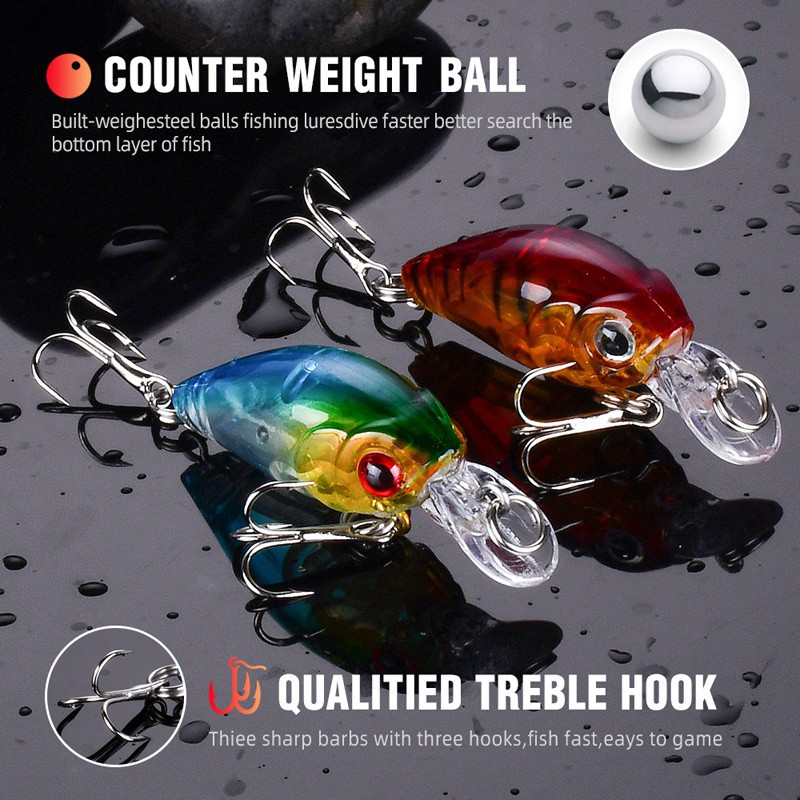 Mixed Colors Fishing Lure Set Minnow Baits Kit Wobbler Crank Baits