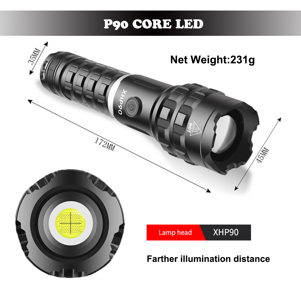 NEW Asafee 1012B Short Flashlight 2300Lm XHP90 Powerful LED Flashlight