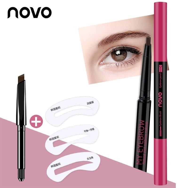 : ☆01 Dark Coffee PRECISE Novo My Eyebrow Natural Vivid Eyebrow Makeup ดินสอเขียนคิ้ว+refill+บล๊อคคิ้ว3แบบ