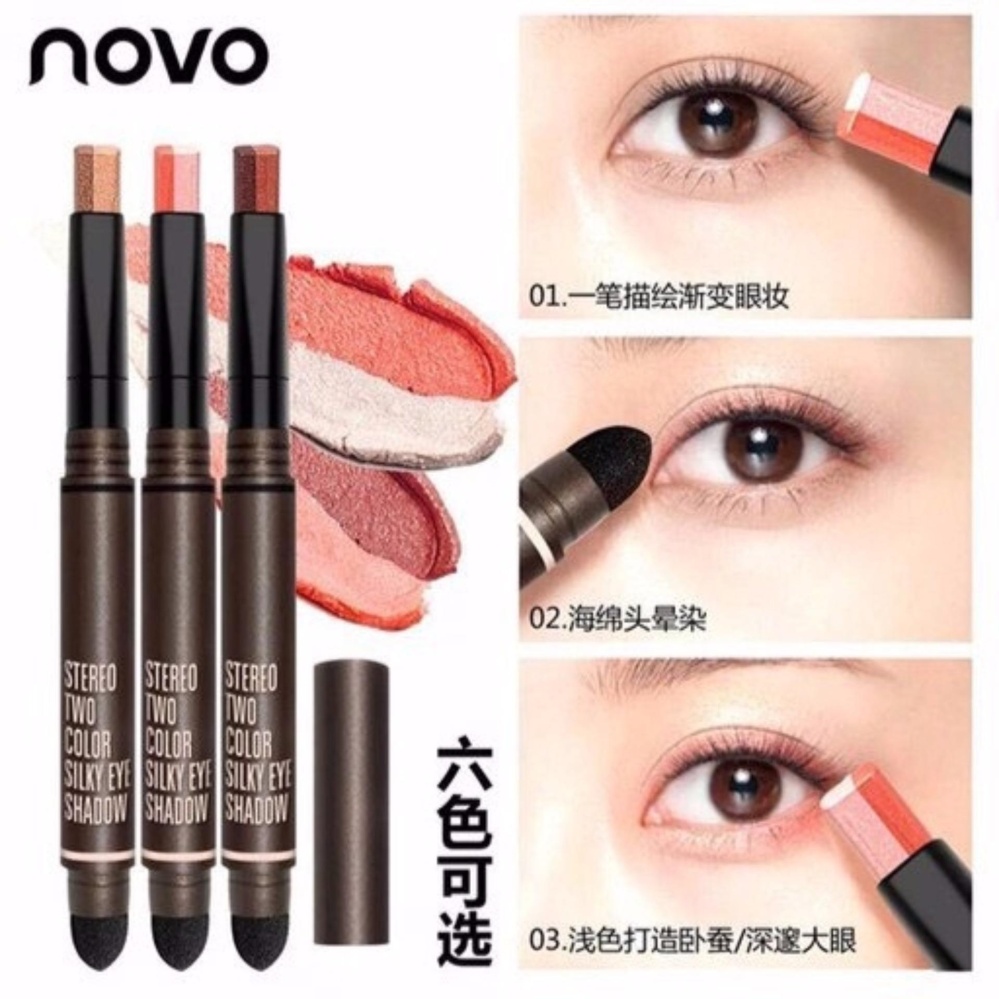 ☆03 อายแชโดว์รุ่นใหม่มีฟองน้ำเบลนสี Wowwww!!!NOVO StereoTwo Color Silky Eye Shadow