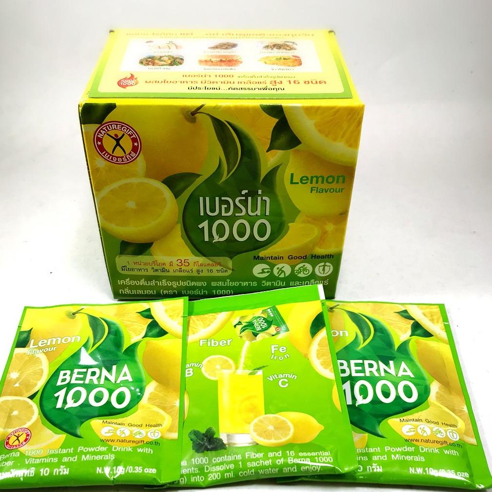 เบอร์น่า 1000 รสเลมอน ชงกับน้ำเย็น หรือน้ำโซดา ก็อร่อย หุ่นดี 1 กล่อง บรรจุ 10 ซอง