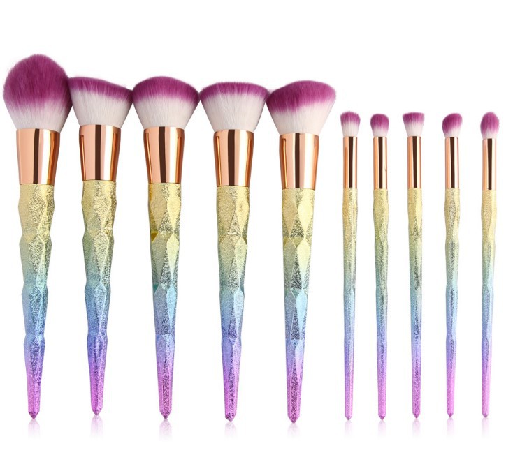 ใหม่ 10 แปรงแต่งหน้า Diamond 3D สีสันสีไล่ระดับแปรงแต่งหน้าเครื่องสำอางชุดเครื่องมือ ใหม่ 10 แปรงแต่งหน้า Diamond 3D สีสันสีไล่ระดับแปรงแต่งหน้าเครื่องสำอางชุดเครื่องมือ