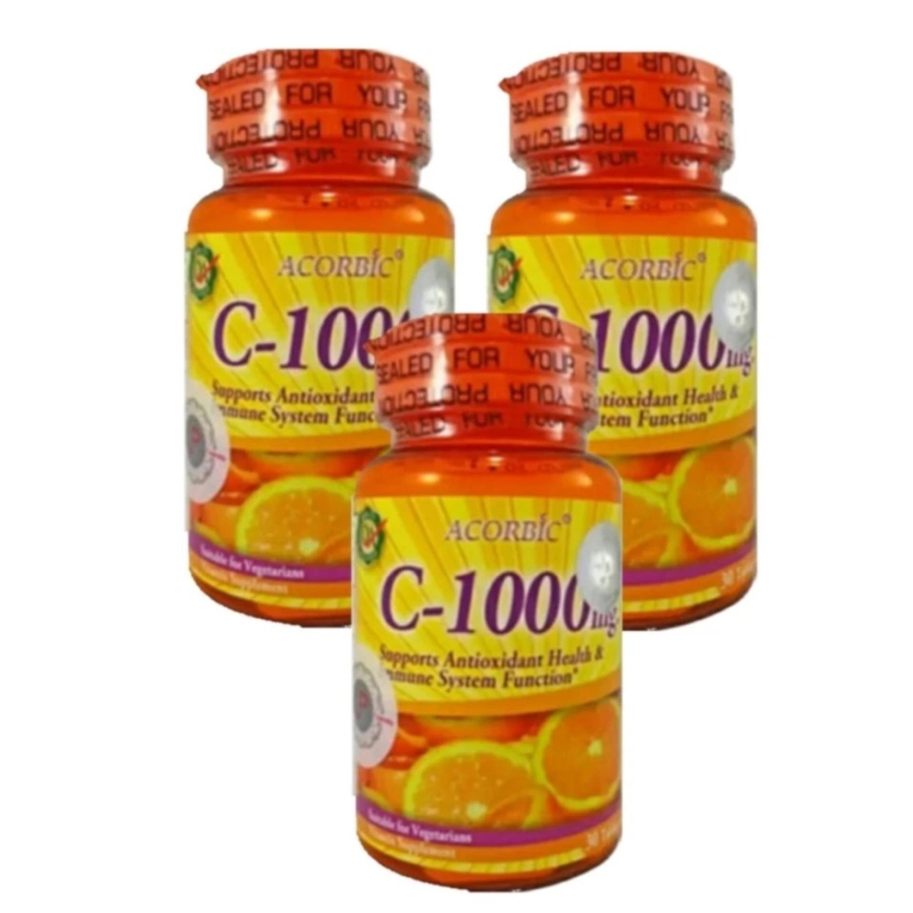 Acorbic VITAMIN C-1000mg . ผลิตภัณฑ์เสริมอาหาร วิตามิน-ซี 1000 มก. บรรจุกระปุกละ 30 เม็ด (3 กระปุก)