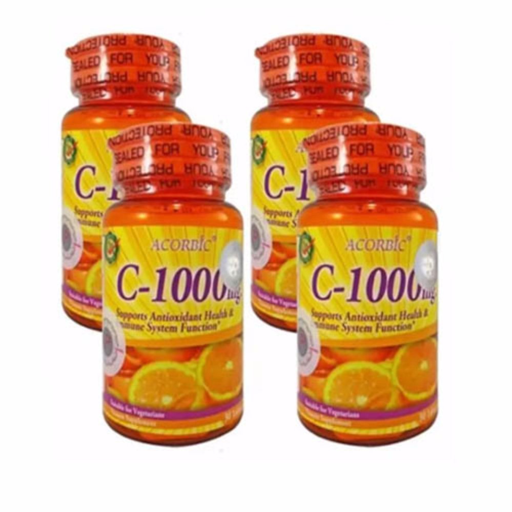 Acorbic VITAMIN C-1000mg . ผลิตภัณฑ์เสริมอาหาร วิตามิน-ซี 1000 มก. 4 กระปุก (30 เม็ด/1กระปุก)