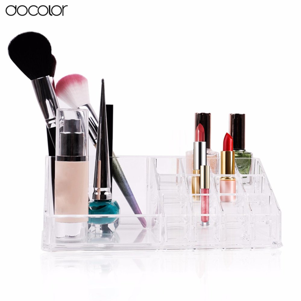 Acrylic cosmetic organizer Model No.1-กล่องอะคริลิคจัดเก็บเครื่องสำอางค์ แปรงแต่งหน้า และช่องใส่ลิปสติก 12ช่อง
