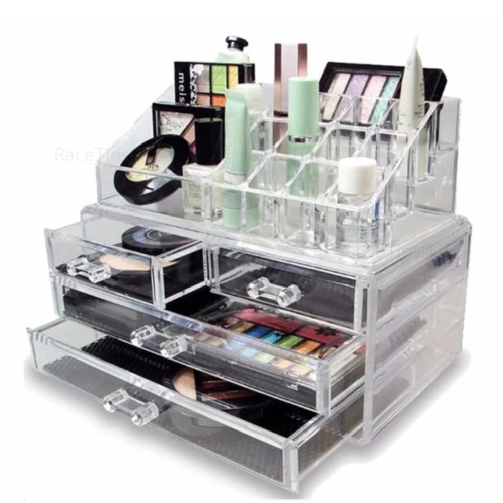 Acrylic Makeup Organizer กล่องใส่เครื่องสำอางค์อะคริลิค ชั้นวางอะคริลิคใส่เครื่องสําอางค์ พร้อมกล่องลิ้นชักใส่เครื่องสําอางค์เครื่องประดับ (4ลิ้นชัก)