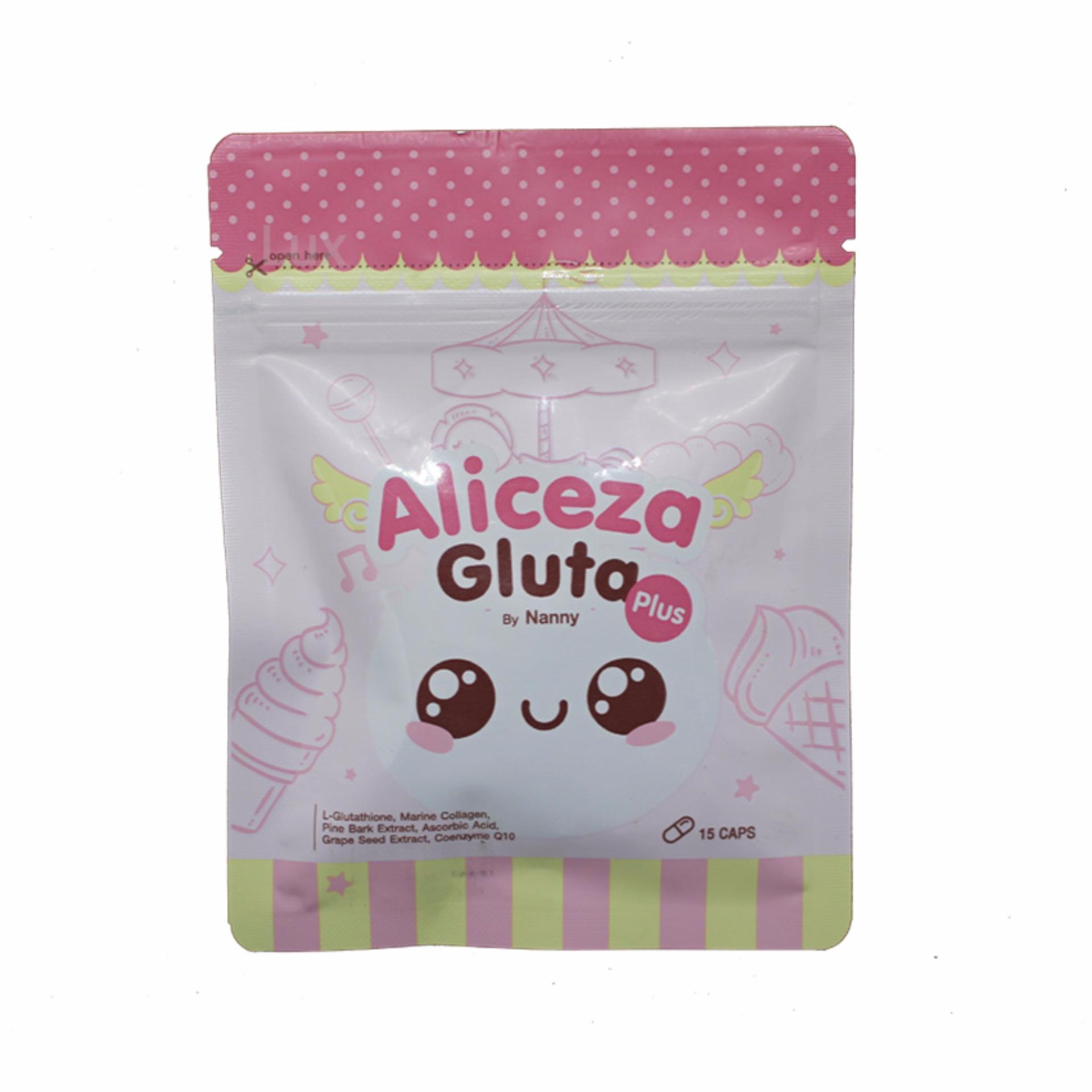 แพคใหม่ ไฉไลกว่าเดิม Aliceza Gluta By Nanny เอลิซซ่ากลูต้า บายแนนนี่ กลูต้าผสมคอลลาเจน เพิ่มผิวขาวเนียนใส ขนาดบรรจุ 15 แคปซูล (1 ซอง)