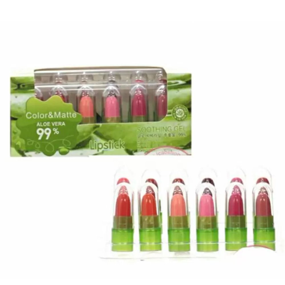 Aloe vera 99% lipstick soothing Matte Set mini 12 แท่ง 12 สี Aloe vera 99% lipstick soothing Matte Set mini 12 แท่ง 12 สี