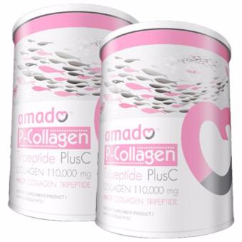 Amado P-Collagen Tripeptide plus C 100,000 Mg. อมาโด้ คอลลาเจน สูตรใหม่ ขาวไวกว่าเดิม 100,000mg. (100g. X 2 กระป๋อง)