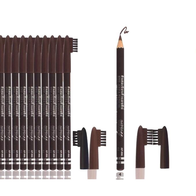 Ashley EYE-AREA PENCIL AP006 แอสลี่ ดินสอเขียนคิ้ว ดินสอเขียนคิ้วแอชลีย์ ดินสอเขียนคิ้วกันน้ำ 12 แท่ง (เบอร์4-สีน้ำตาลเข้ม)