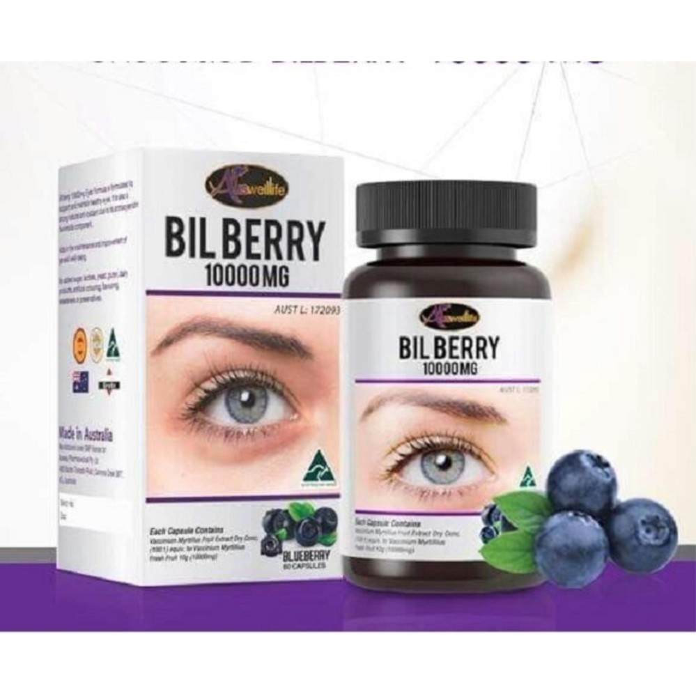 Auswelllife Bilberry ออสเวลล์ไลฟ์ บิลเบอร์รี่ 10000 mg. อาหารเสริมบำรุงสายตาเกรดพรีเมี่ยม (บรรจุ 60 แคปซูล ทานได้ 2 เดือน)