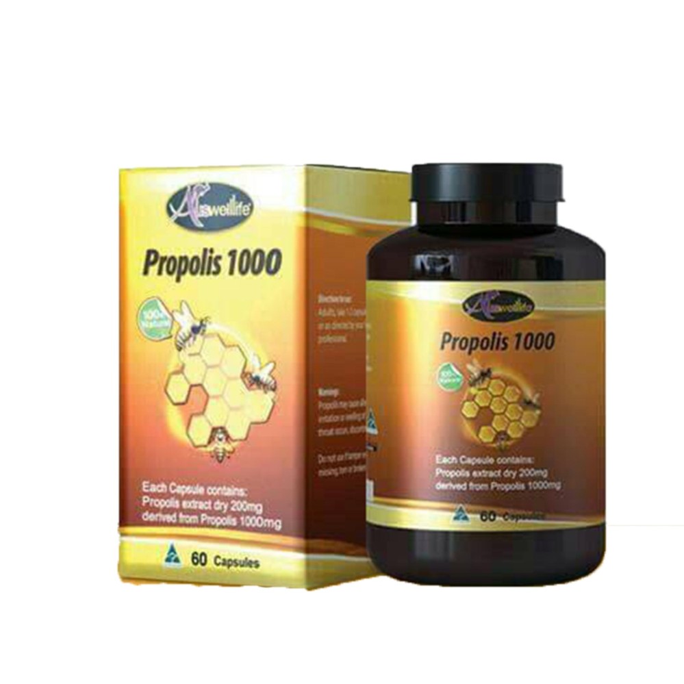 Auswelllife Propolis พรอพอลิส 1000 mg. 60 เม็ด (1กระปุก)