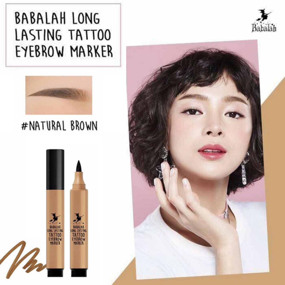 Babalah Long Lasting Tattoo Eyebrow Marker บาบาร่า ปากกาเมจิกสักคิ้ว คิ้วสวย ชัด เป๊ะ ติดแน่น ทนนาน 5-7 วัน กันน้ำ กันเหงื่อ #สี Natural Brown(น้ำตาลอ่อน) 1 แท่ง