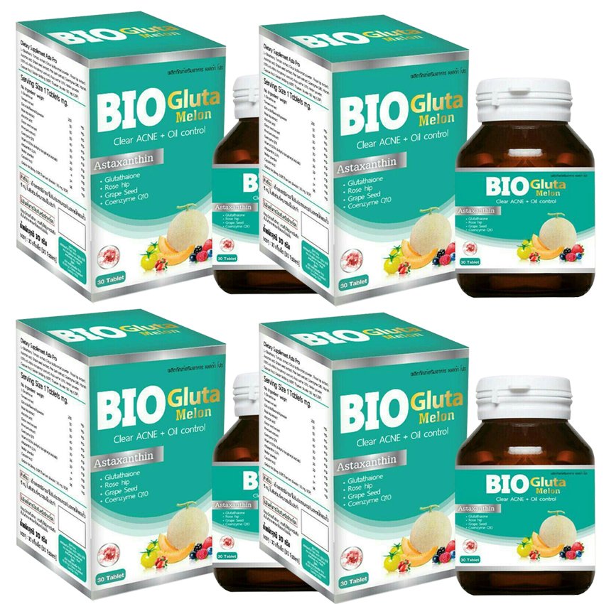 BIO Gluta Melon Clear ACNE+Oil control 1,500 mg ไบโอ กลูต้า เมล่อน ขนาด 30 เม็ด (4 กล่อง) BIO Gluta Melon Clear ACNE+Oil control 1,500 mg ไบโอ กลูต้า เมล่อน ขนาด 30 เม็ด (4 กล่อง)