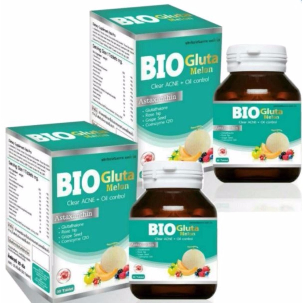 BIO Gluta Melon Clear ACNE+Oil control 1,500 mg ไบโอ กลูต้า เมลอน ขนาด 30 เม็ด (2 กล่อง)