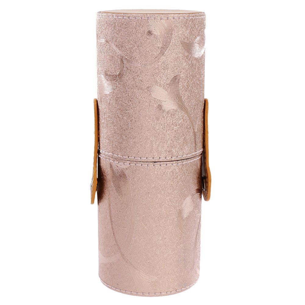 BolehDeals แปรงแต่งหน้าผู้ถือกล่องแปรงเครื่องสำอางเคสทรงกระบอกหลอดเก็บทองคำสีกุหลาบ