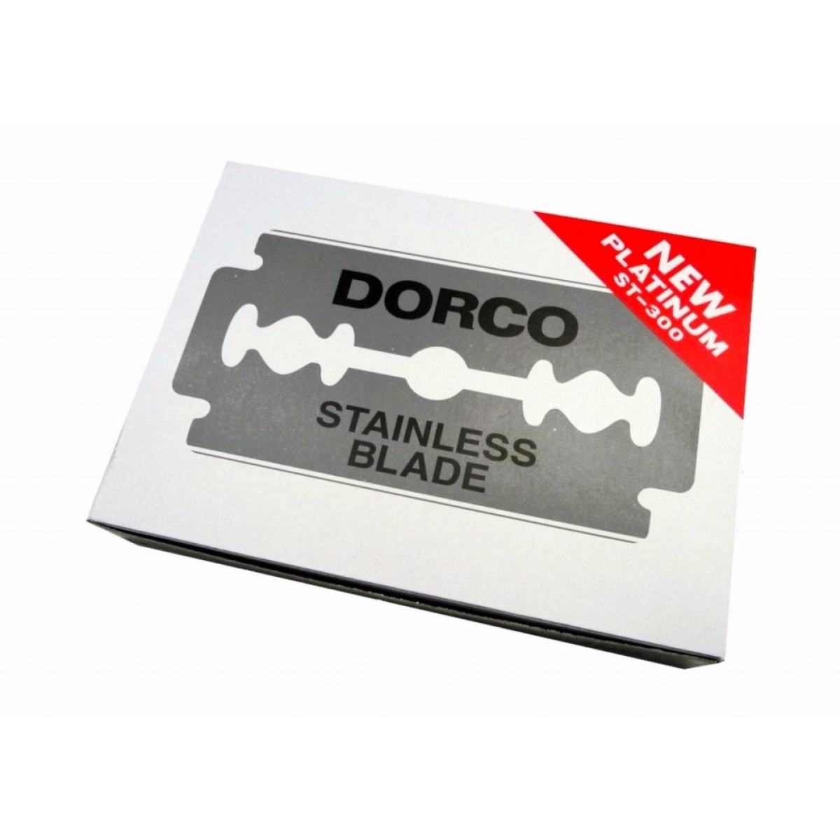 ใบมีดโกน ยี่ห้อ DORCO มีดโกนหนวด 2 คม Dorco Stainless Blade ตราดอร์โก้ แบบ 100 ใบมีด/กล่อง (รุ่น แพททินั่ม ST-300)